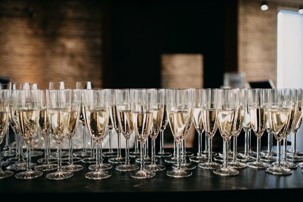 Glasses of champagne for an event 
