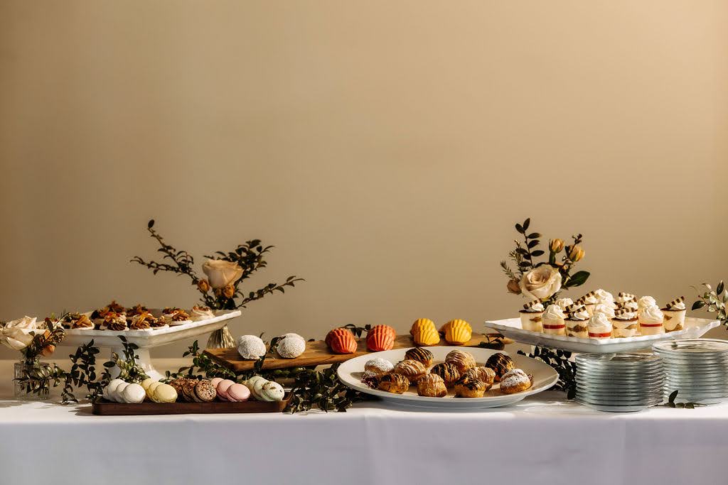 Table set with food displays