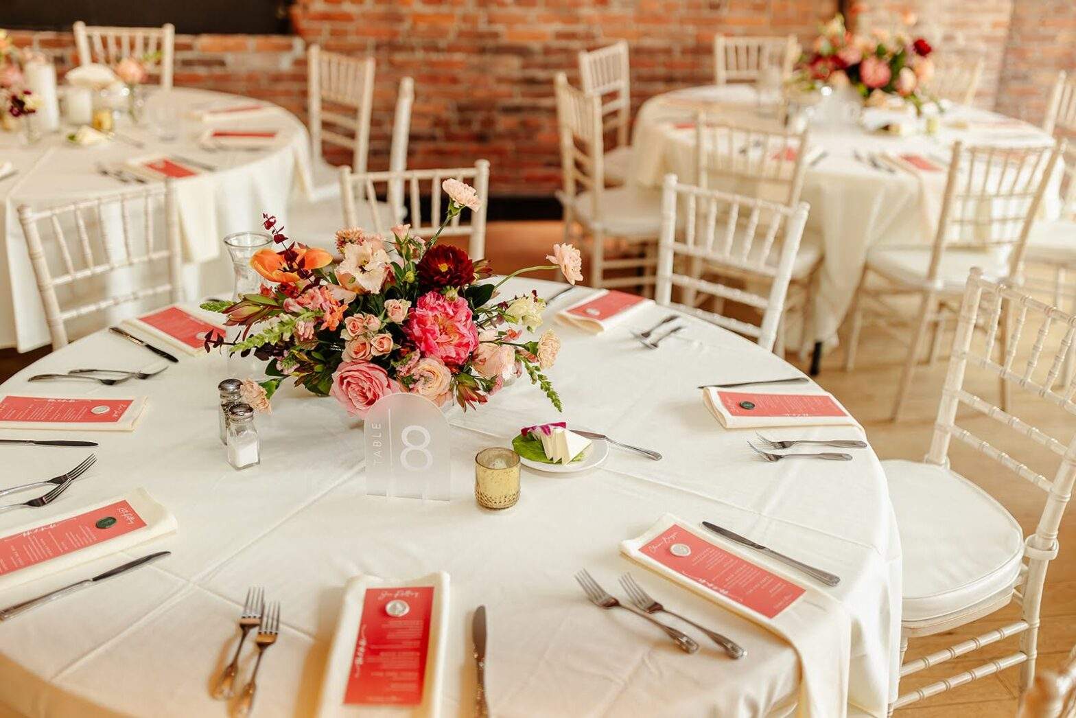 Round table with place settings for a catered event